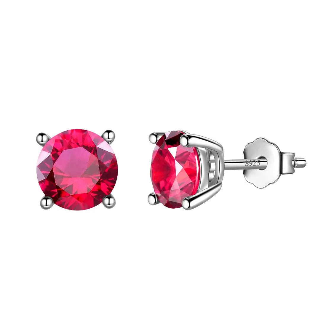 Women July Ruby Birthstone Earrings Girl Gift Jewelry Sterling Silver