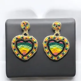 Yellow and Red Heart Beaded Earrings