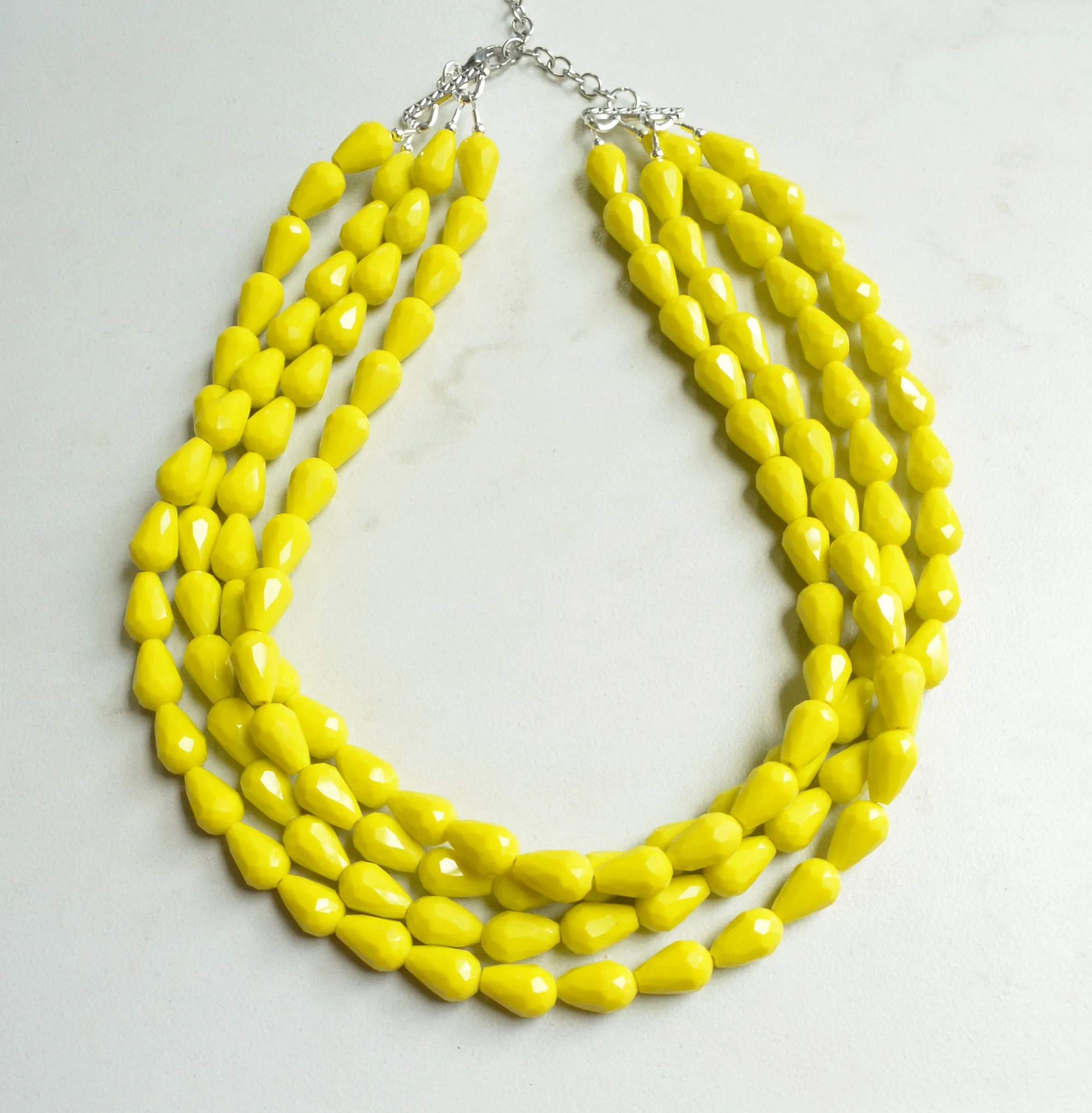 Yellow Glass Bead Chunky Multi Strand Statement Necklace