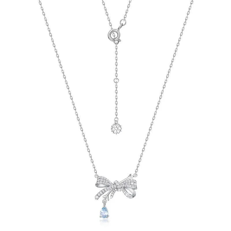 Zircon Bow Knot Pear Shape Sky Blue Topaz Sterling Silver Necklace