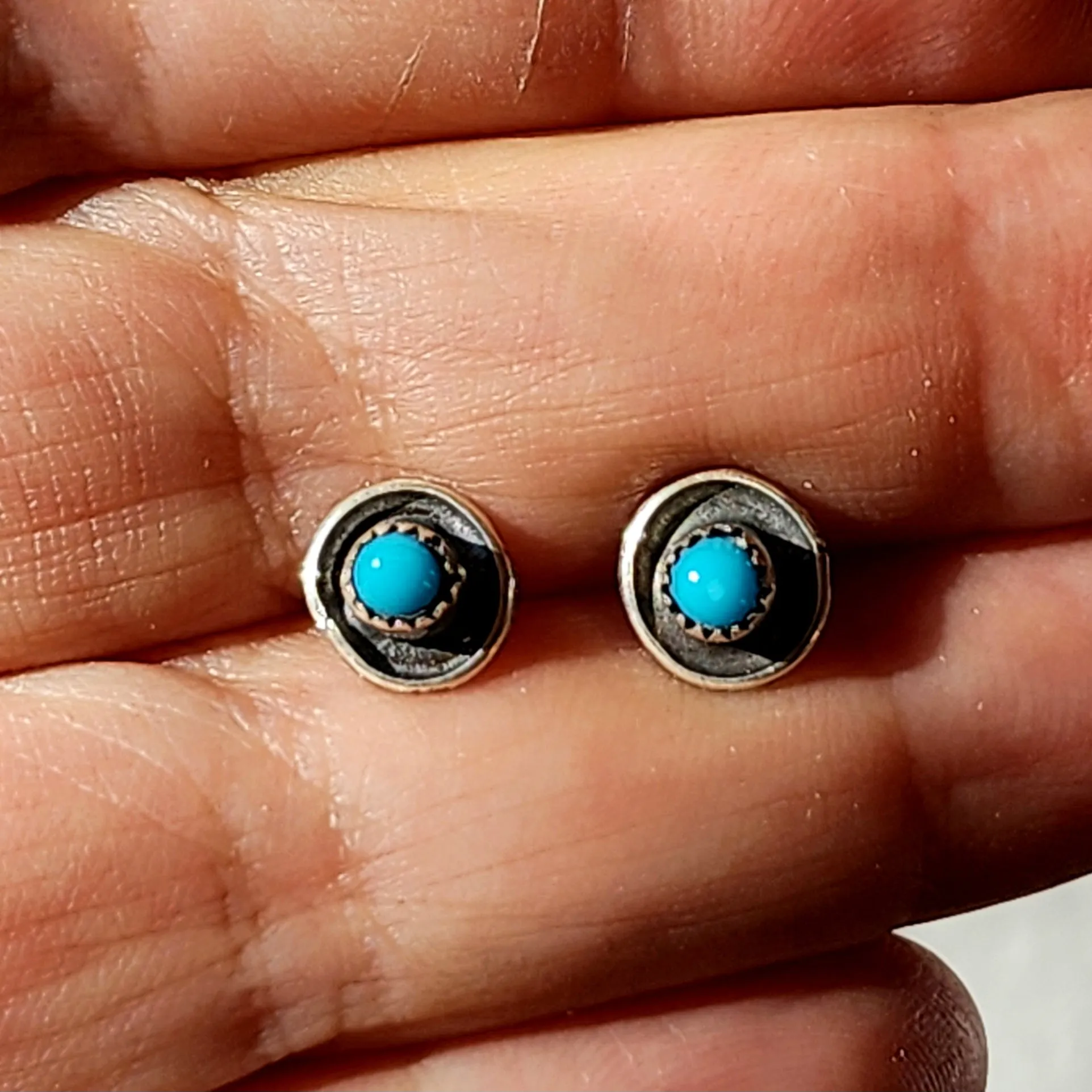 Zuni Turquoise Moon Post Earrings